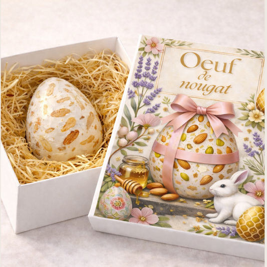 Gros Œuf de Nougat Blanc Tendre garni de Calamandes