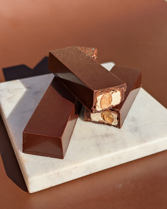 Barre de nougat tendre Laurmar enrobé de chocolat noir 70%